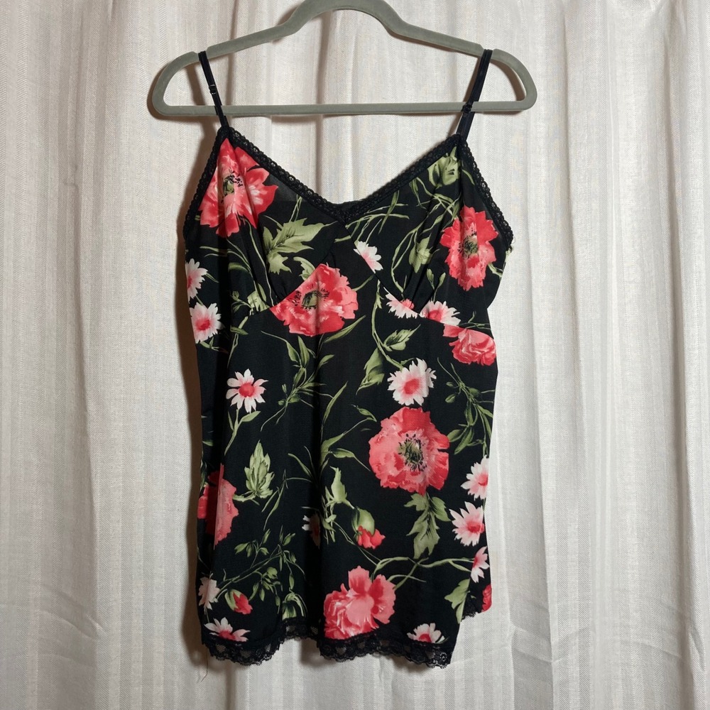 Dark Coquette Black Floral Poppy Lace Cami Top‎ Adjustable Straps 2X PerSeption